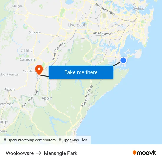 Woolooware to Menangle Park map