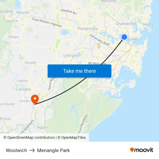 Woolwich to Menangle Park map