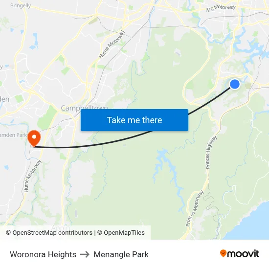 Woronora Heights to Menangle Park map