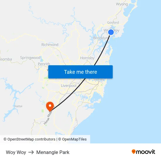 Woy Woy to Menangle Park map