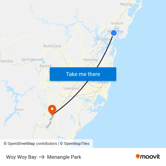 Woy Woy Bay to Menangle Park map