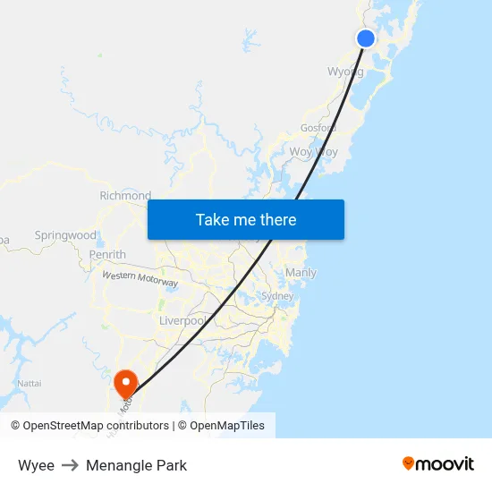 Wyee to Menangle Park map
