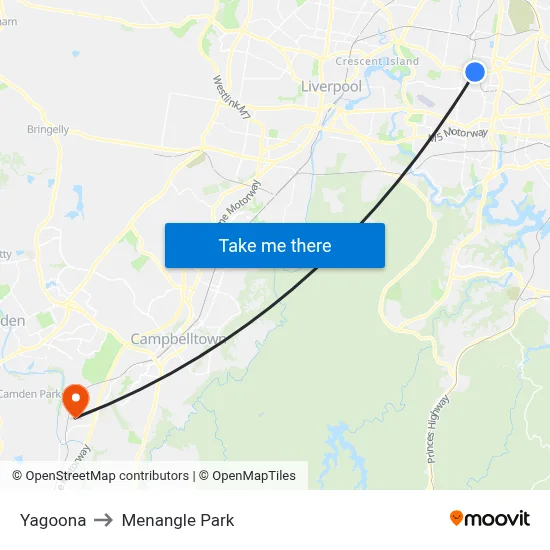 Yagoona to Menangle Park map