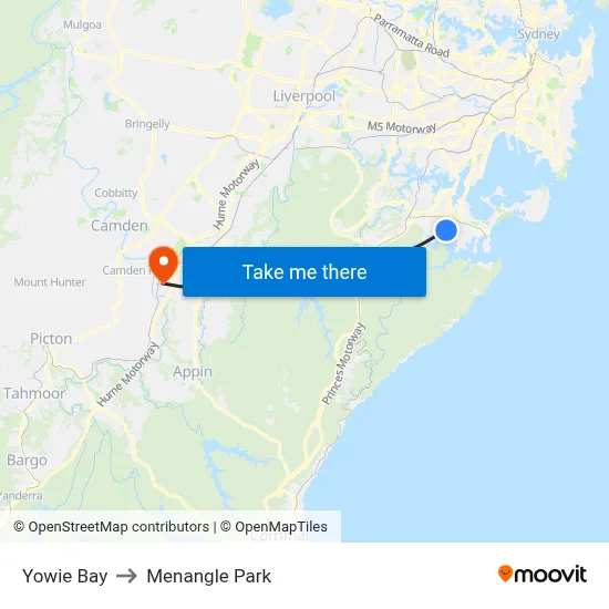 Yowie Bay to Menangle Park map