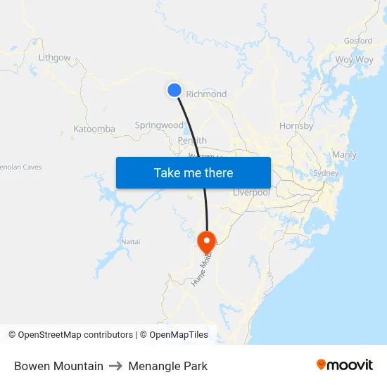Bowen Mountain to Menangle Park map