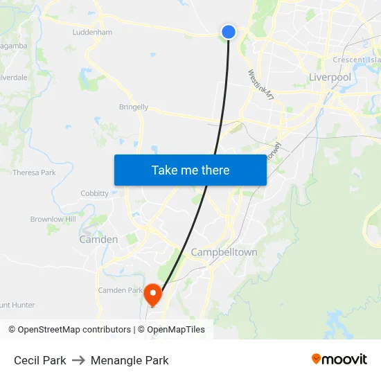 Cecil Park to Menangle Park map