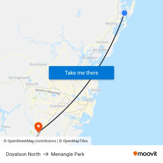 Doyalson North to Menangle Park map