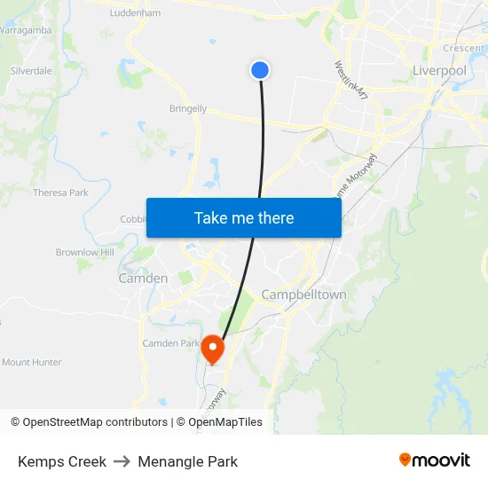 Kemps Creek to Menangle Park map