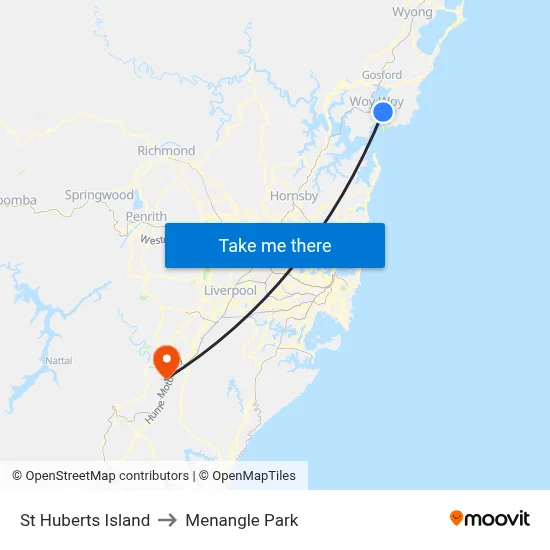 St Huberts Island to Menangle Park map