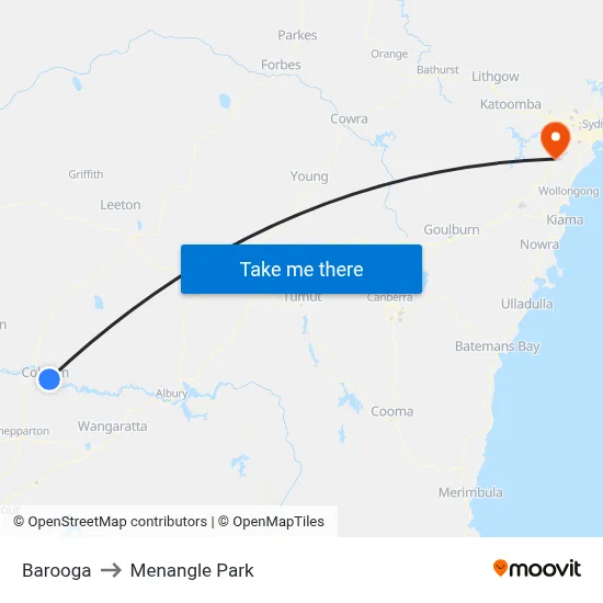 Barooga to Menangle Park map