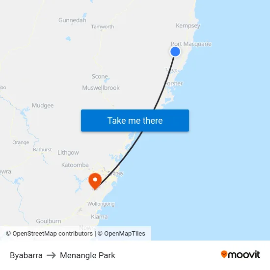 Byabarra to Menangle Park map