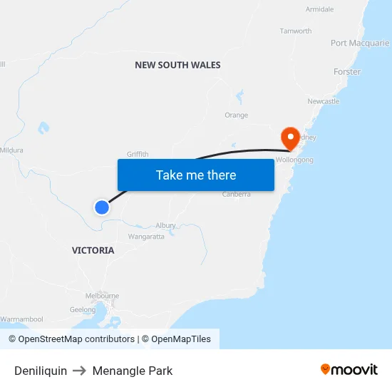 Deniliquin to Menangle Park map