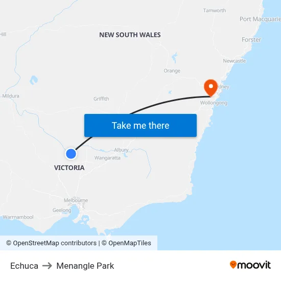 Echuca to Menangle Park map