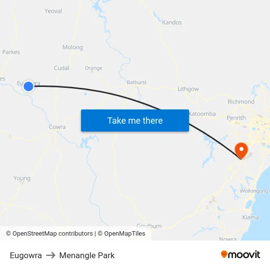 Eugowra to Menangle Park map