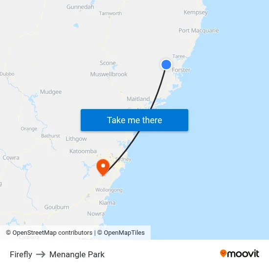 Firefly to Menangle Park map