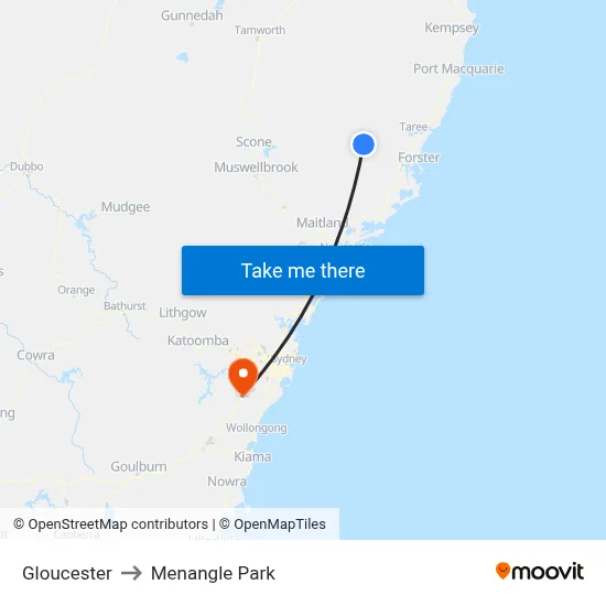 Gloucester to Menangle Park map