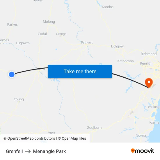 Grenfell to Menangle Park map