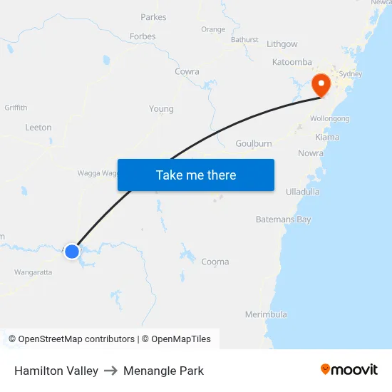 Hamilton Valley to Menangle Park map