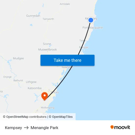 Kempsey to Menangle Park map