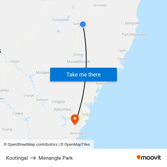 Kootingal to Menangle Park map