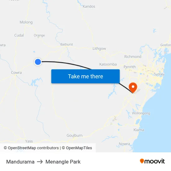 Mandurama to Menangle Park map