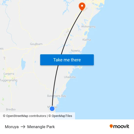 Moruya to Menangle Park map