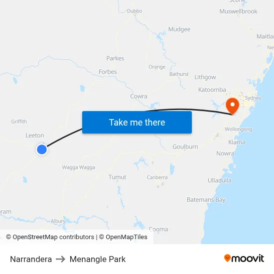 Narrandera to Menangle Park map