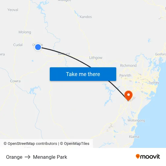 Orange to Menangle Park map