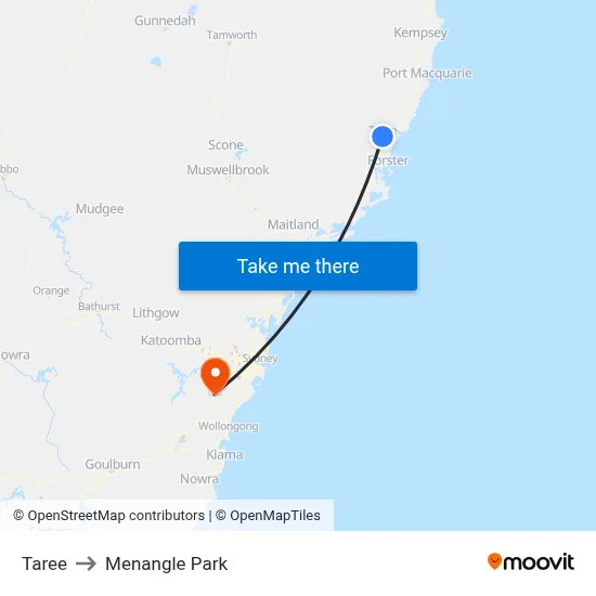 Taree to Menangle Park map