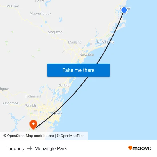Tuncurry to Menangle Park map