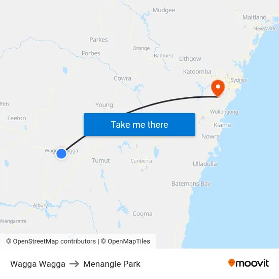 Wagga Wagga to Menangle Park map