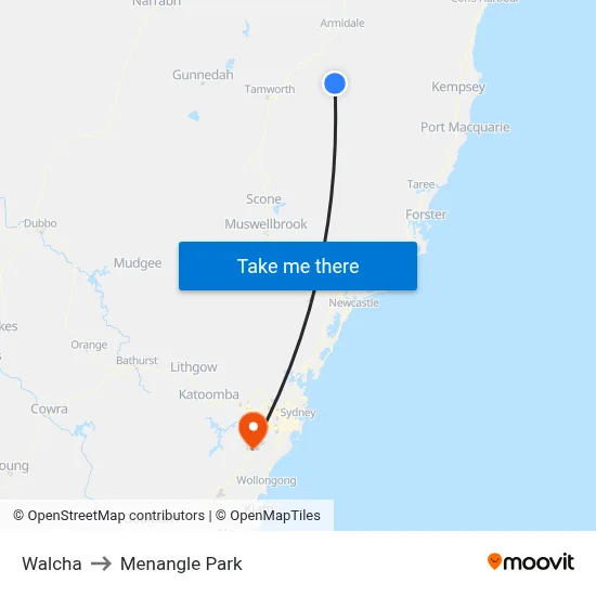 Walcha to Menangle Park map