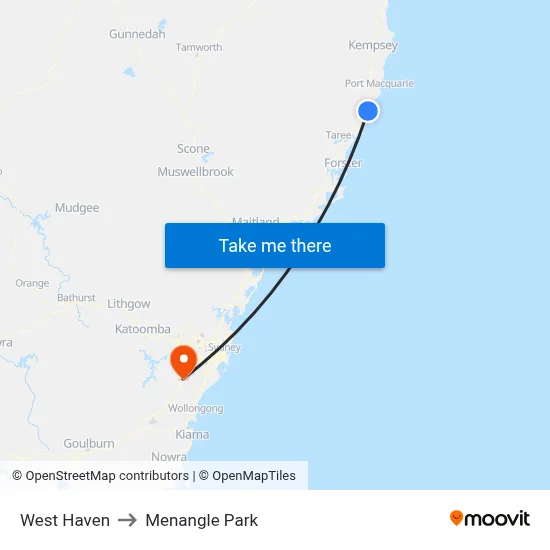 West Haven to Menangle Park map