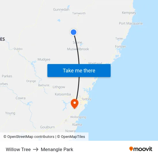 Willow Tree to Menangle Park map