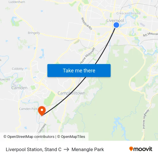 Liverpool Station, Stand C to Menangle Park map