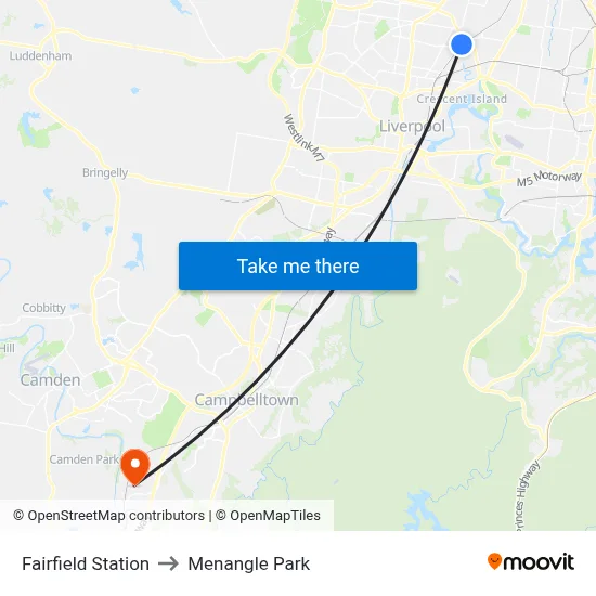 Fairfield Station to Menangle Park map
