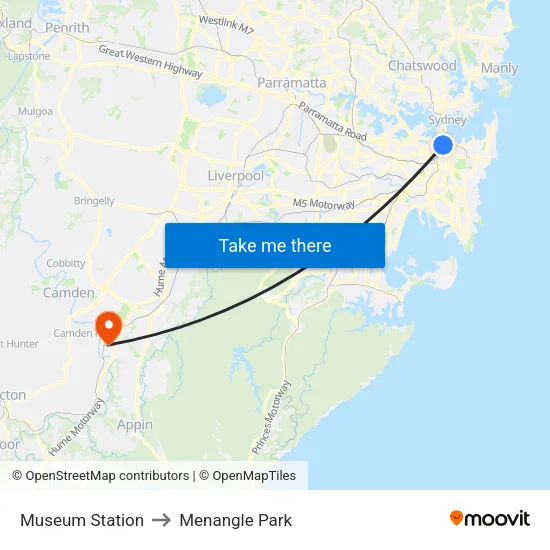 Museum Station to Menangle Park map
