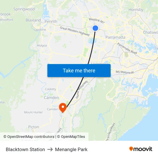 Blacktown Station to Menangle Park map