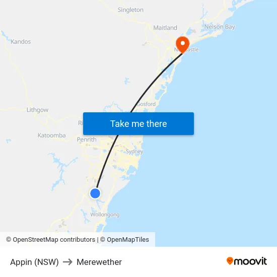 Appin (NSW) to Merewether map