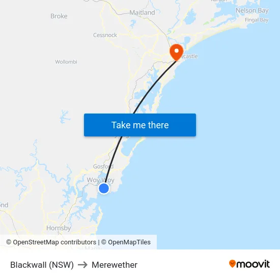 Blackwall (NSW) to Merewether map