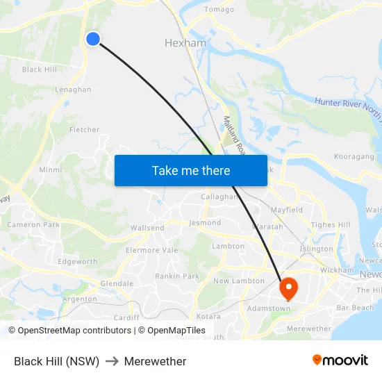 Black Hill (NSW) to Merewether map