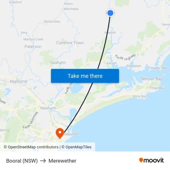 Booral (NSW) to Merewether map