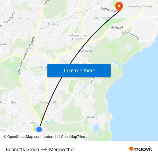 Bennetts Green to Merewether map