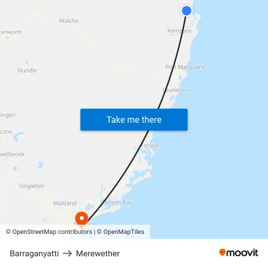 Barraganyatti to Merewether map