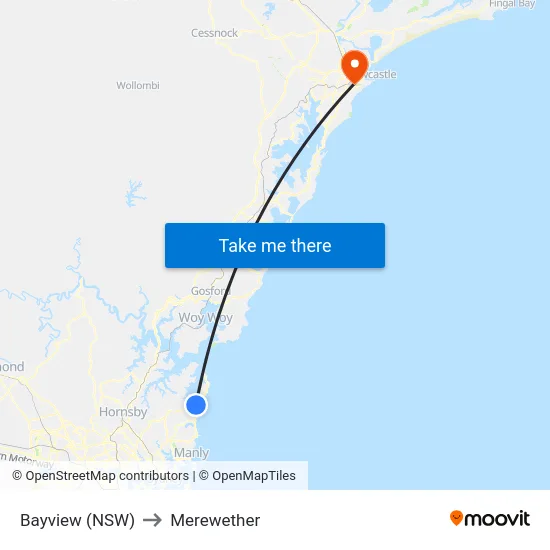 Bayview (NSW) to Merewether map