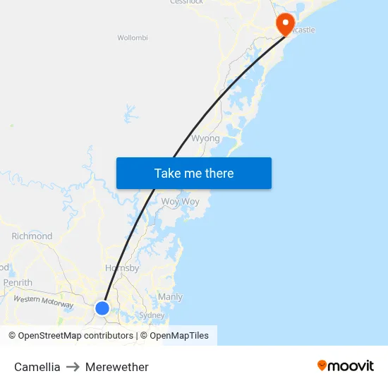 Camellia to Merewether map