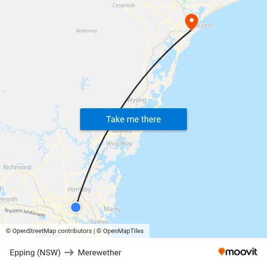 Epping (NSW) to Merewether map