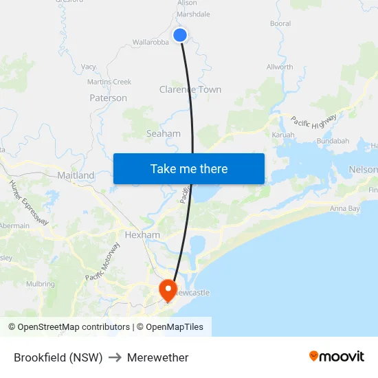 Brookfield (NSW) to Merewether map