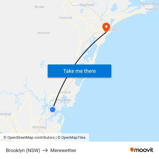 Brooklyn (NSW) to Merewether map