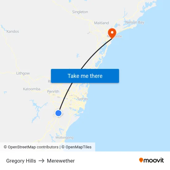 Gregory Hills to Merewether map